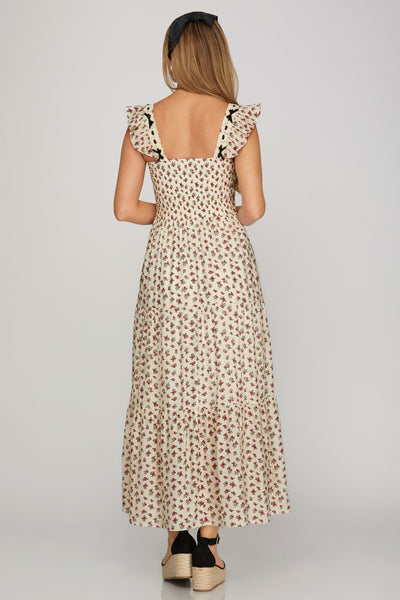 Woven Print Smocked Tiered Dress