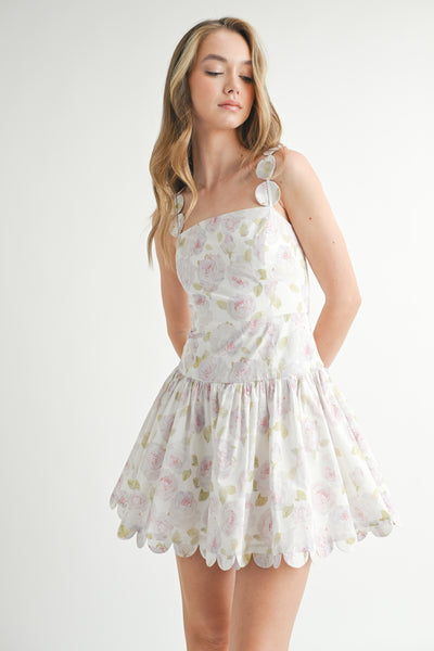 Floral Poplin Scallop Hem Mini Dress