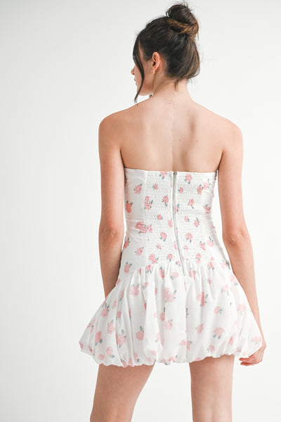 Floral Strapless Bubble Hem Mini Dress
