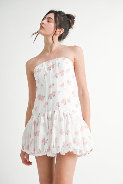 Floral Strapless Bubble Hem Mini Dress