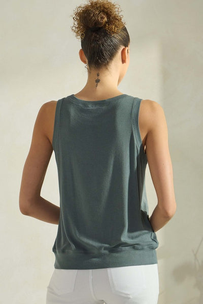 Ribbed Viscose Crew Neck Loose Fit Tank