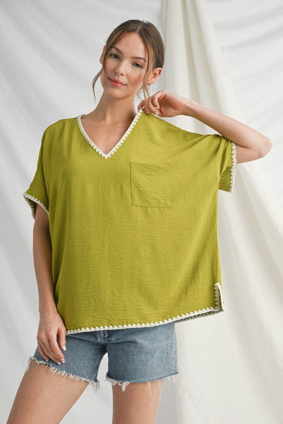 Shell Stitch Accent Loose Fit Top