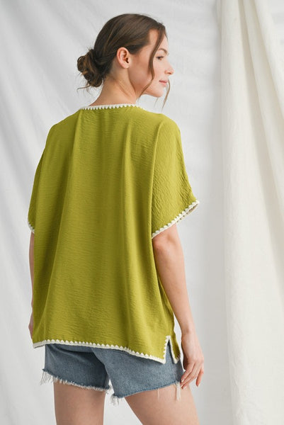 Shell Stitch Accent Loose Fit Top