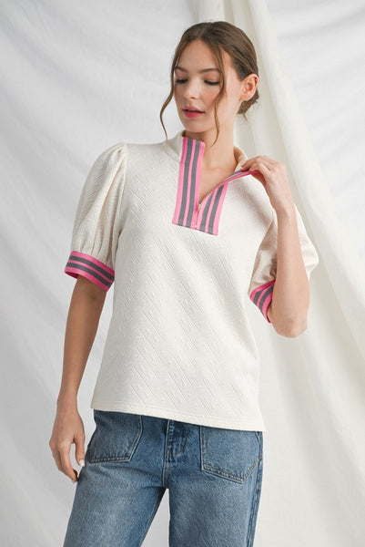 Front Zip Up Textured Top