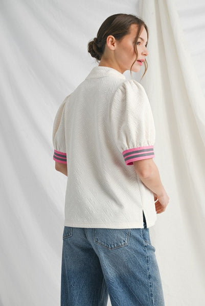 Front Zip Up Textured Top