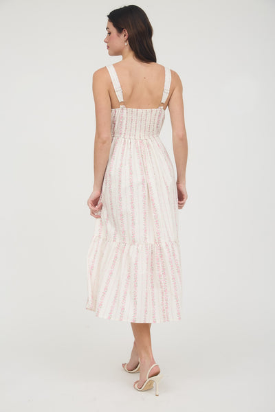 Floral Stripe Button Detail Maxi Dress