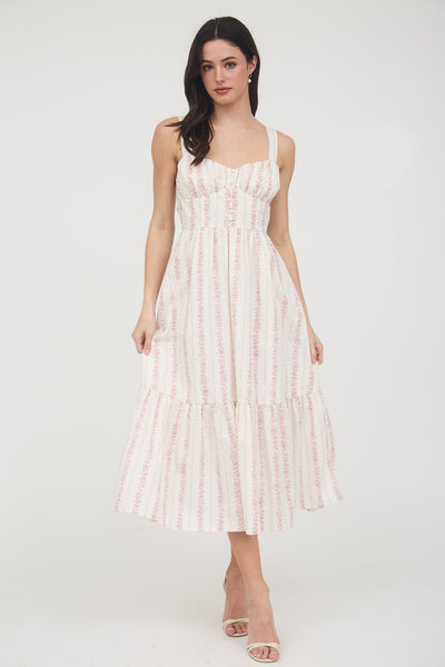 Floral Stripe Button Detail Maxi Dress
