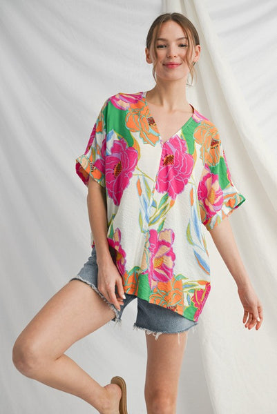 Drop Shoulder Oversized Floral Top