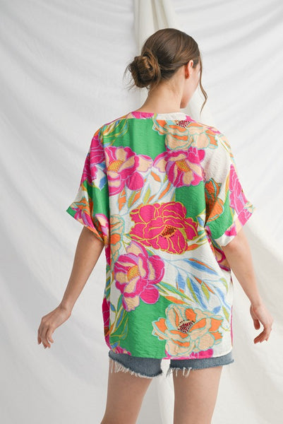 Drop Shoulder Oversized Floral Top