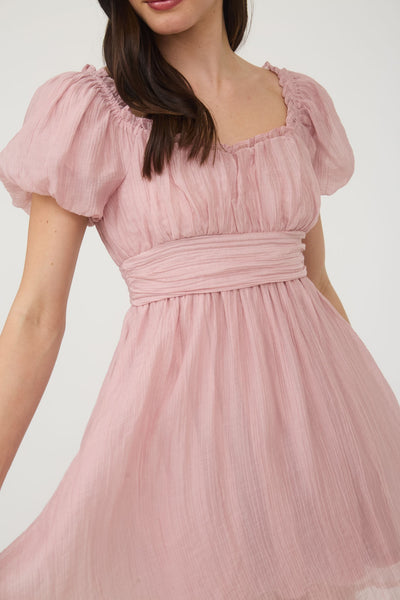 Balloon Sleeve Ruffle Trim Mini Dress