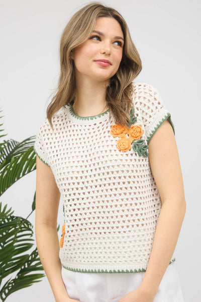 Rose Crochet Knit Pullover Sweater Top