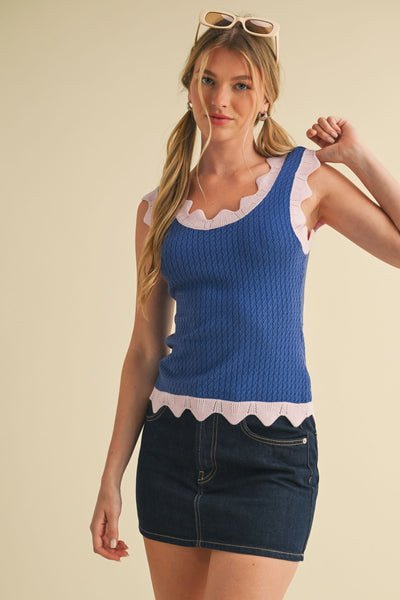 Scalloped Pointelle Knit Sweater Tank