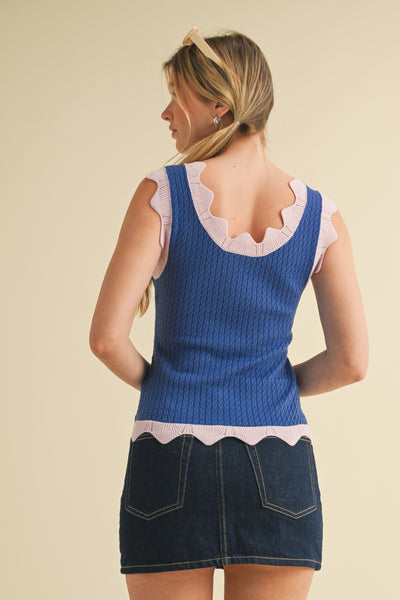 Scalloped Pointelle Knit Sweater Tank