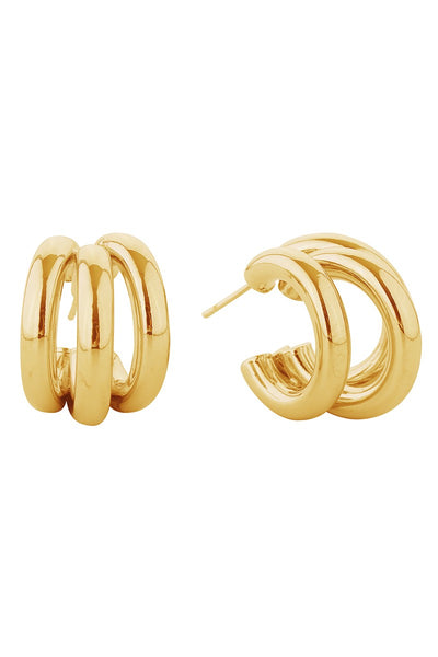 14k Dipped Attached Triple Hoops Post Earrings