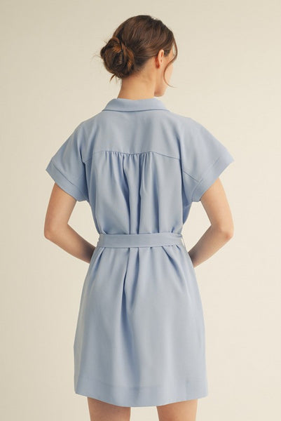 Button Down Waist Tie Shirt Dress