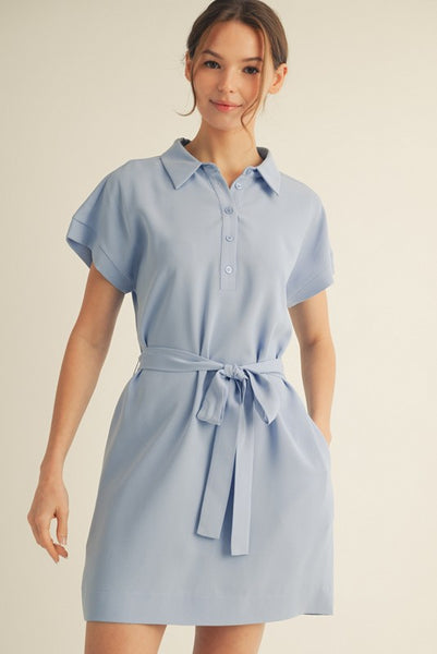 Button Down Waist Tie Shirt Dress
