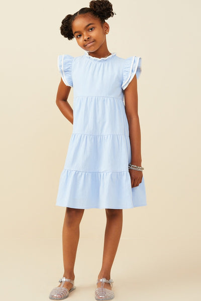 Girls Contrast Piped Ruffle Detail Dress
