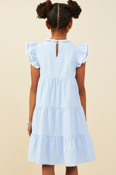 Girls Contrast Piped Ruffle Detail Dress
