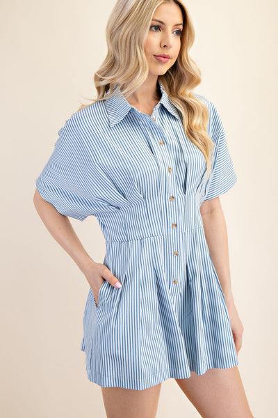 Collar Neck Waist Pleated Romper
