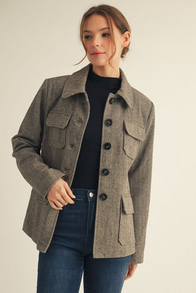 Button Down Herringbone Jacket