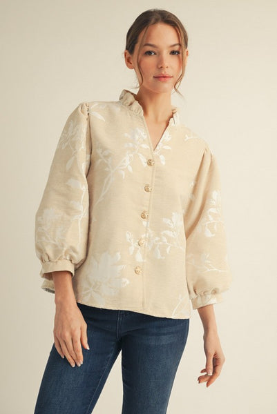Button Down Floral Jacquard Top