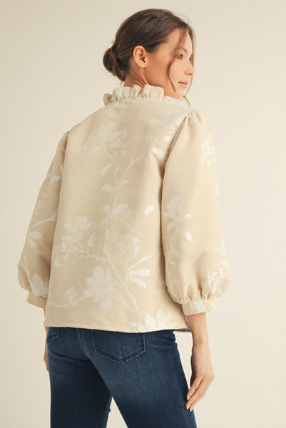 Button Down Floral Jacquard Top