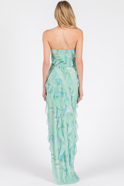 Power Mesh Ruffle Maxi Dress