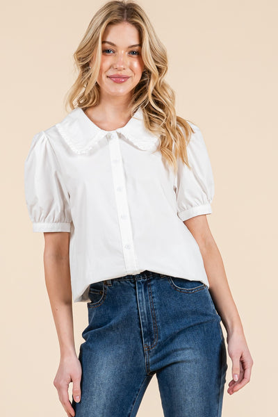 Frilled Peter Pan Collar Button Up Top