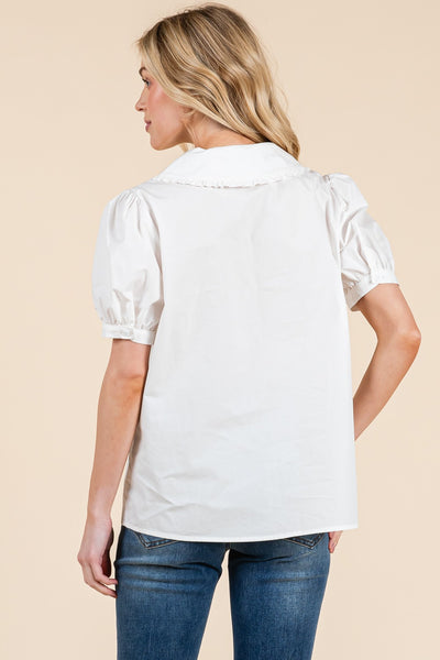 Frilled Peter Pan Collar Button Up Top