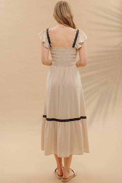 Smocked Ruffle Sleeveless Midi Dress