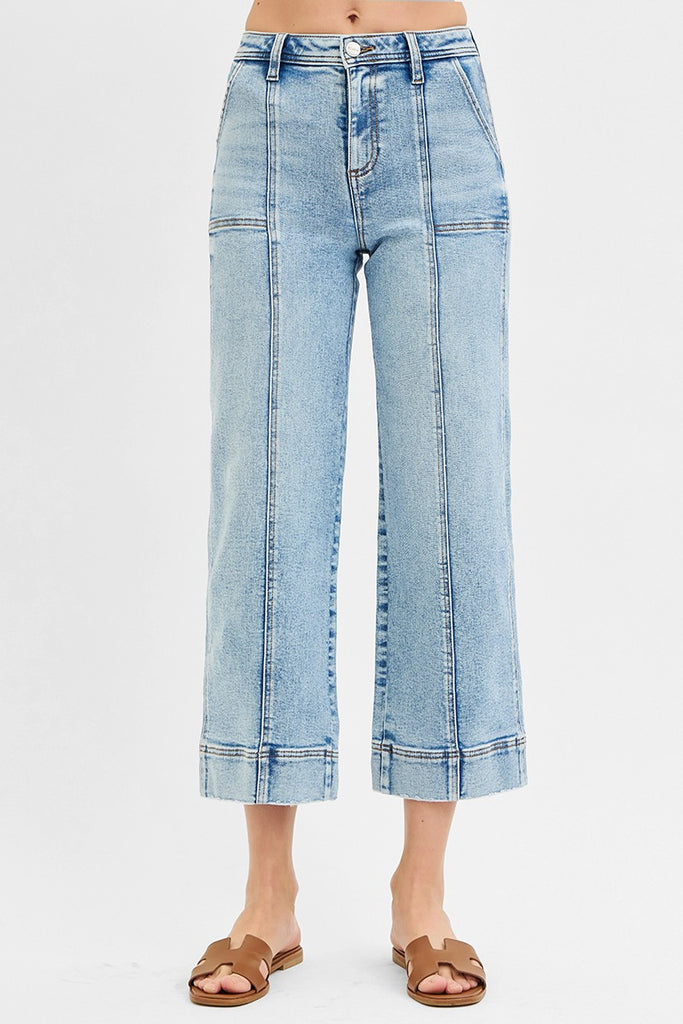 Risen HR Crop Wide Front Seam Detail Jeans