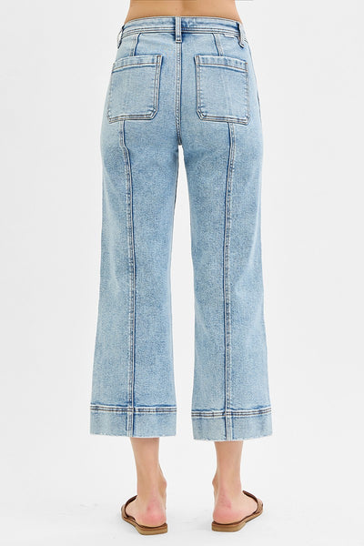 Risen HR Crop Wide Front Seam Detail Jeans