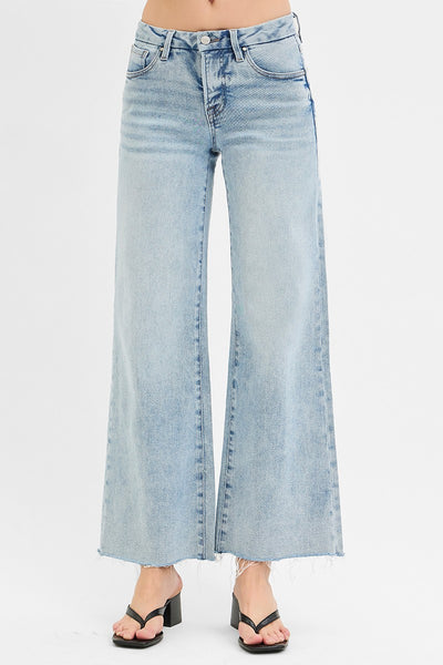 Risen LR Wide Leg Raw Cut Hem Jeans