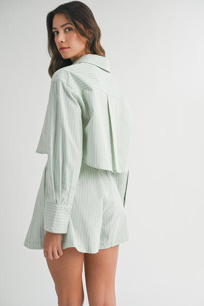 Pin Stripe Long Sleeve Shirt & Shorts Set