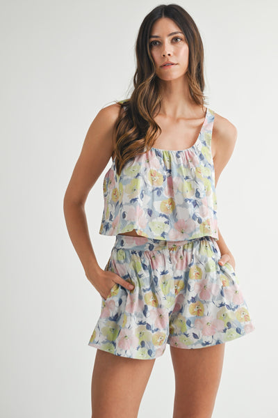 Floral Sleeveless Crop Top & Shorts Set