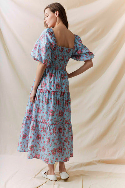 Square Neck Printed Front Tied Maxi Dress