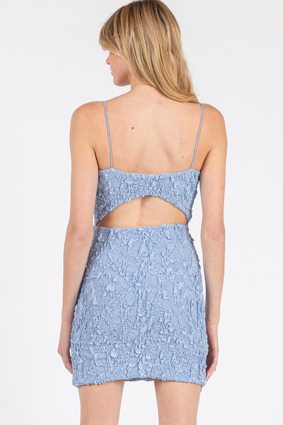 Textured Sleeveless Back Open Mini Dress