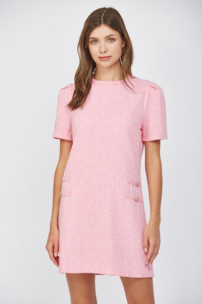 Braid Detail Puff Sleeve Shift Dress