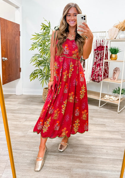 Floral Print Tie Strap Midi Dress