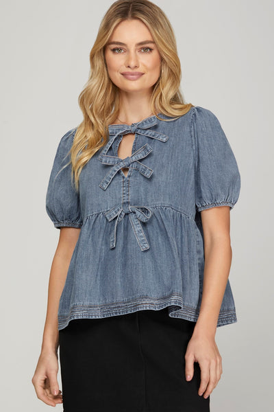 Washed Denim Blouse Top