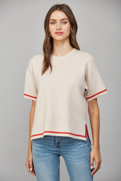 Tipped Side Slit Boxy Sweater