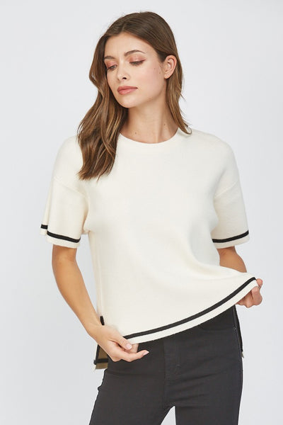 Tipped Side Slit Boxy Sweater