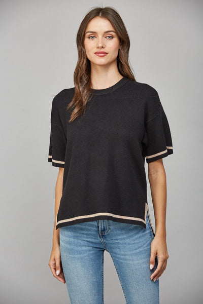 Tipped Side Slit Boxy Sweater