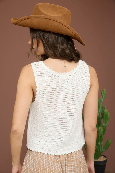 Floral Embroidery Front Tie Crochet Vest Top