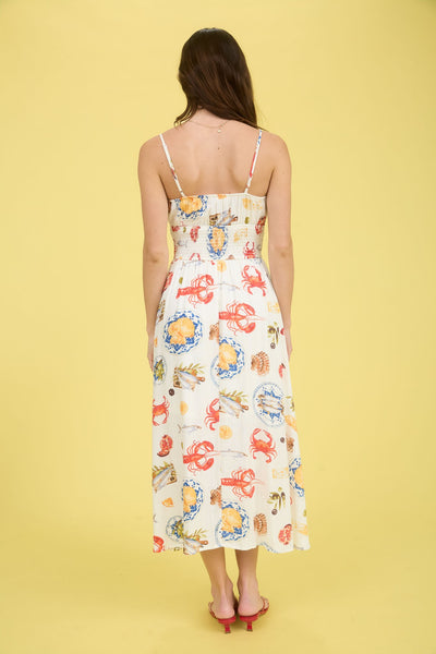 Seaside Print Spaghetti Strap Midi Dress