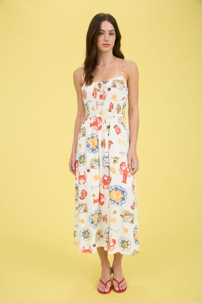 Seaside Print Spaghetti Strap Midi Dress