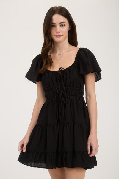 Front Tie Strap Tiered Mini Dress
