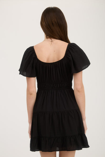 Front Tie Strap Tiered Mini Dress