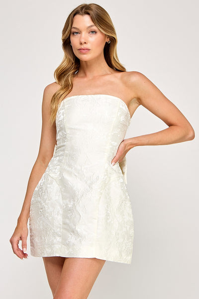 Satin Jacquard Back Ribbon Mini Dress