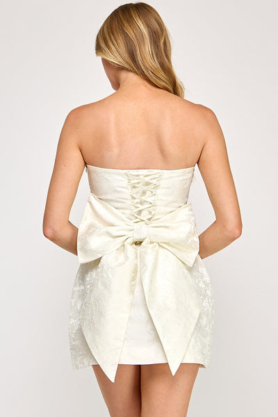 Satin Jacquard Back Ribbon Mini Dress